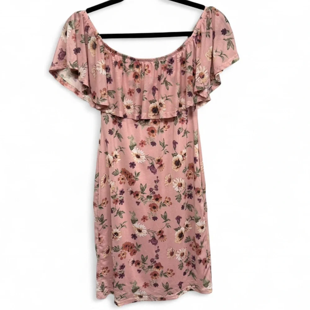 U for Justify Boho Floral Ruffle Off-the-Shoulder Mini Dress, Size Large - Picture 2 of 7